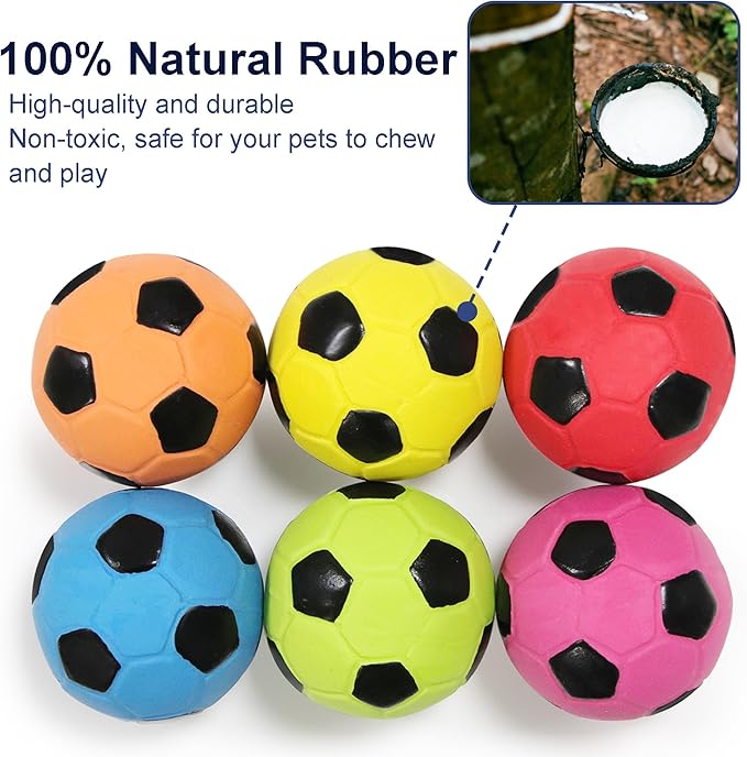 2.6'' Latex Squeaky Dog Soccer Ball Toys - Football for Small to Large Dogs, Vibrant Colors - 6 Pcs/Set