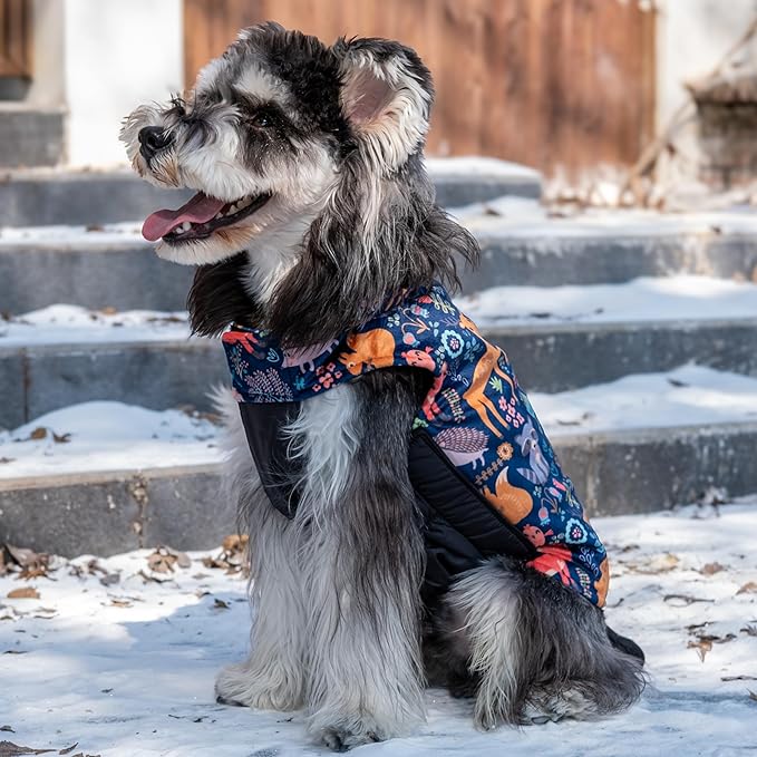 CuteBone Winter Jacket for Dogs - Reversible, Windproof & Waterproof, Thick & Soft, Adjustable, Small to Large Sizes, Cold Weather Coats with Leash Hole