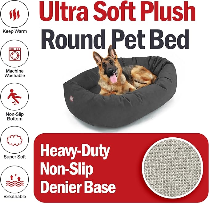 Majestic Pet 52 Inch Suede Calming Dog Bed Washable 52x35x11 (Inch) – Cozy Soft Round Donut Dog Bed with Spine Support for Dogs to Rest Their Head - Pet Bed X- Large – Gray (2025)