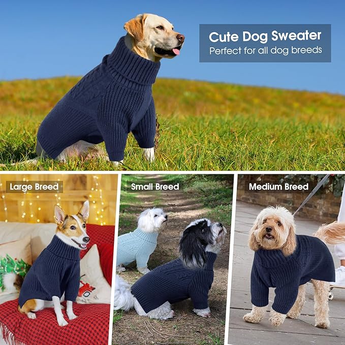 Queenmore XL Dog Sweater, Large Dog Sweaters for Dogs Girl or Boy, Extra Large Dog Christmas Sweater, Winter Big Dog Sweatshirt Knitwear, Pet Chunky Warm Coat for Small Medium Size Dogs, NavyBlue XL