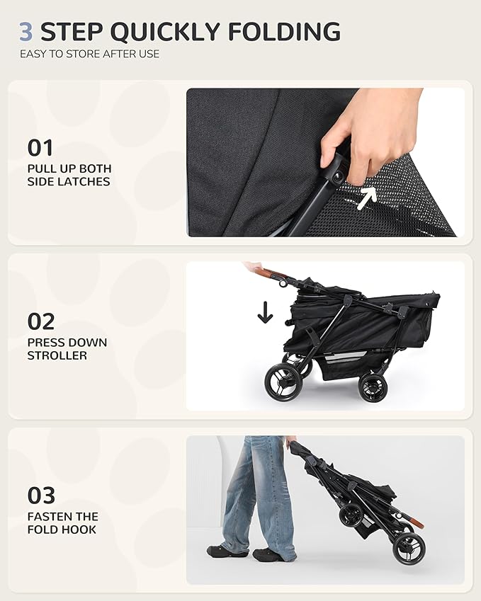 Dog Stroller for Large & Medium Dogs (20–132 lbs), Pet Stroller for 2 Small Dogs, Extra Large Heavy Duty, Foldable & Ventilated, Grey