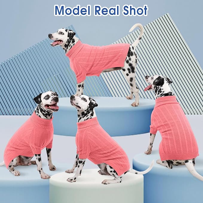 Queenmore XXL Dog Sweater,Large Dog Sweaters for Dogs Girls Boys,Xmas Turtleneck Pullover Pet Sweaters for Large Dogs,Cold Weather Doggie Sweatshirt Knitwear for Golden Retriever,Labrador(Pink,XXL)