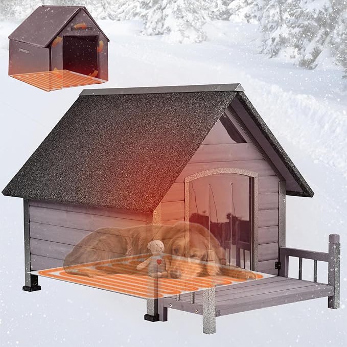 Dog House Outdoor, Chew-Proof Metal Frame Dog Kennel Shelter for Large Breeds,Weatherproof (Grey-H, Large)