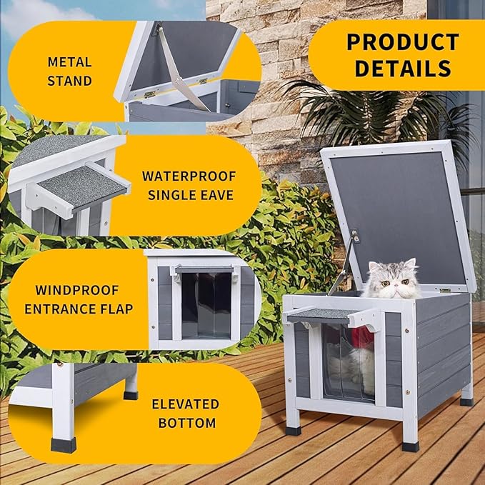 GEGURI All-Weather Outdoor Insulated Shelter for Cats, Dogs & Rabbits – Weatherproof Hutch with Thermal Layer, Elevated Floor, and Asphalt Roof