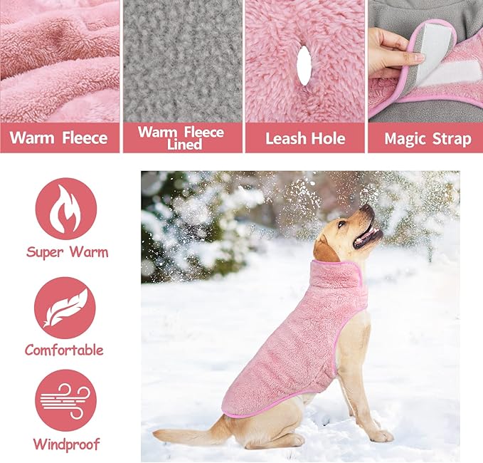 Malier Dog Winter Coat, Reversible Fleece, Small, Pink - Windproof, Warm Dog Jacket for Small Medium Large Dogs
