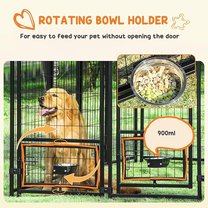 PawHut 8' x 4' x 6' Dog Kennel Outside, Welded Wire Outdoor Dog Kennel Run with 360° Rotating Bowls, Waterproof & UV Resistant Cover, for S&M&L Breeds, Chickens, Ducks, Green