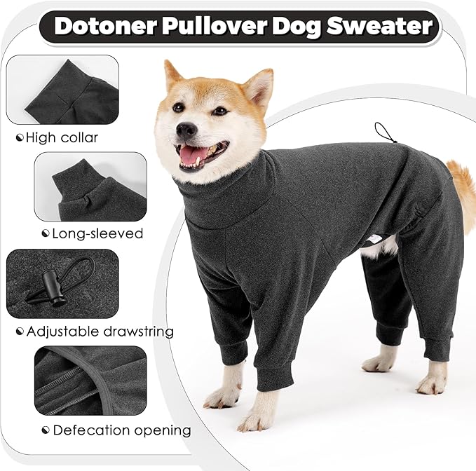 Dotoner Pullover Dog Sweater with Leash Hole - High Collar Cold Weather Vest for Large Dogs - Indoor & Outdoor Use