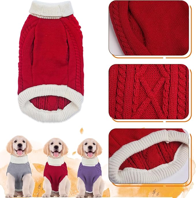 Small Dog Sweaters with Leash Hole Turtleneck Dog Sweaters Knitwear Boys Girls Warm Soft and High Stretch Pet Clothes for Fall Winter，Pet Shirts for Kitten Puppy Red Small