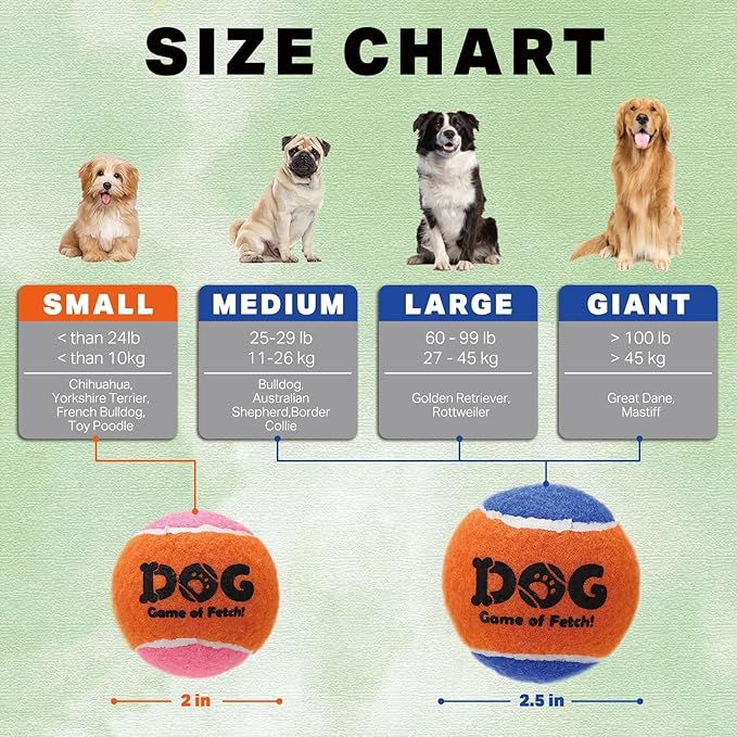 AMA SPORT Squeaky Tennis Balls for Dogs 2.5" Small Medium Dog Tennis Balls for Throwing and Fetching Dog Toys for Training, Exercise, High Bouncing 6 Pack (Multicolor A)