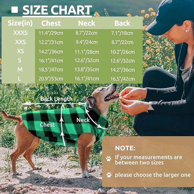 KAMA BRIDAL Spring Autumn Winter Coat Pullover Fleece Vest for Cats Small and Medium Dogs Thin Sweater Green & Black Plaid (Green, L)