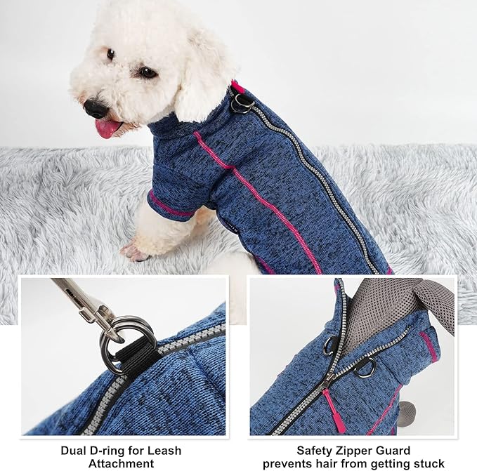 cyeollo Dog Coat Fleece Dog Sweater Reflective Jackets with D Ring Warm Lightweight Doggie Sweaters Zip Up Pet Clothes for Small Dogs