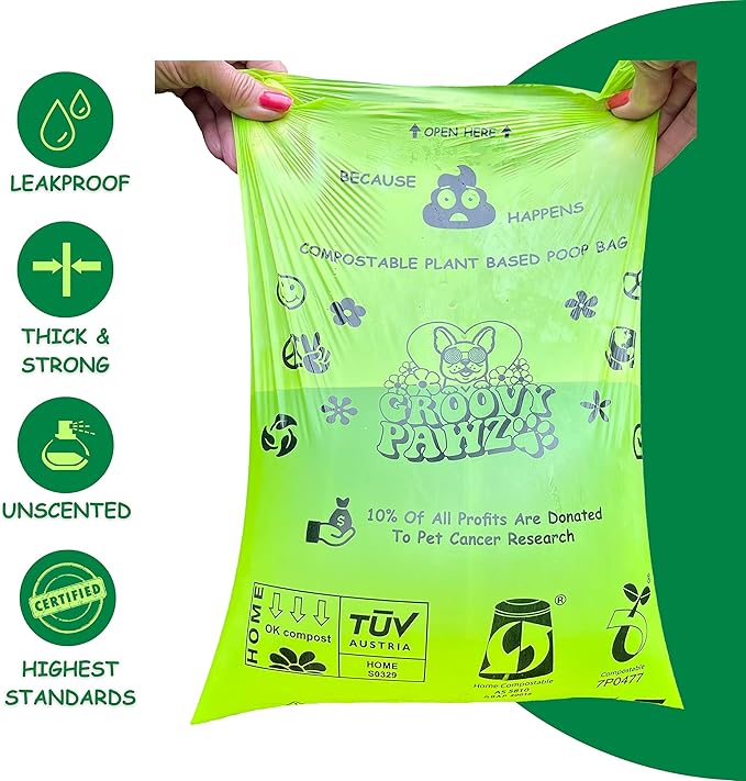 Certified Compostable Dog Poop Bags, 240 Count, Plant Based, Eco Friendly, Extra Strong, Leakproof, No Odor, Pet Supplies