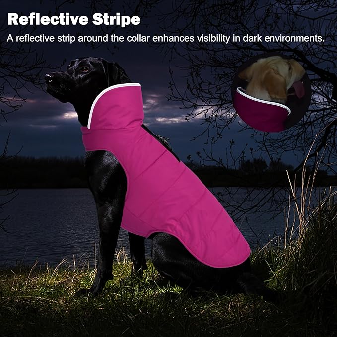 Dog Winter Coat, Waterproof Dog Jacket with Leash Hole, Reflective Adjustable Pet Snow Vest, Warm Fleece Sweater for Small Medium Large Dogs - Pink, XS