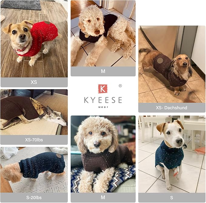 KYEESE Dog Sweater with Leash Hole Warm Pullover with Reflective Yarn for Small and Medium Dogs Male Soft Knit Pullover Boy Dog Coats Cozy Lightweight Thick Sweater,Dark Red,Medium