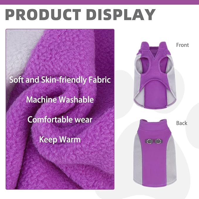 KOOLTAIL Small Dog Sweater - Dog Fleece Vest Jacket with Leash D-Ring for Small Medium Dogs, Soft Pullover Winter Warm Cold Weather Coats, Pet Fall Clothes Outfit for Puppy Cat Boys&Girls, Purple XS
