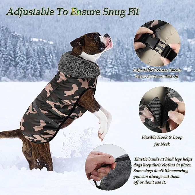 Dogcheer Warm Dog Coat, Waterproof Dog Jacket Christmas Puppy Winter Coat with Buckle, Reflective Adjustable Pet Snow Jacket Fleece Sweater for Small Medium Large Dogs - Dusty Pink Camo, L