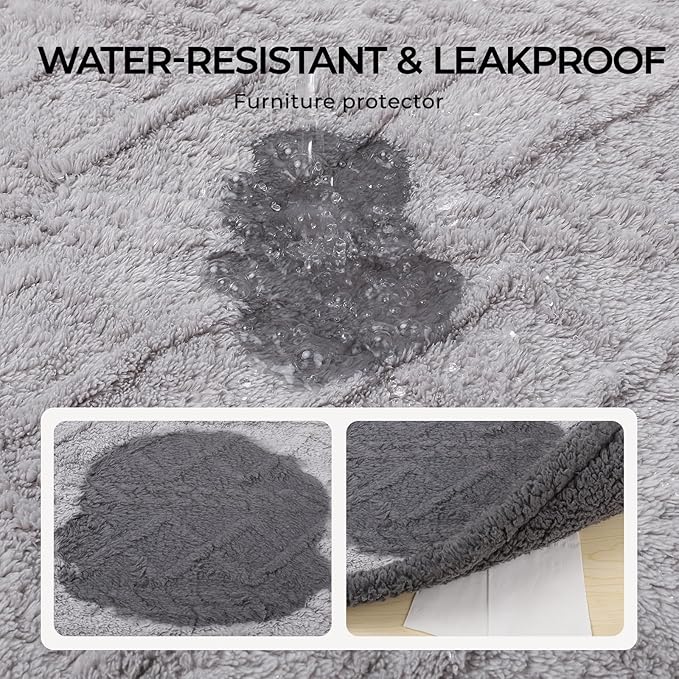 Waterproof Pet Blanket, Liquid Pee Proof Dog Blankets for Sofa Bed Couch, Reversible Sherpa Fleece Furniture Protector Cover for Small Medium Large Dogs Cats,Light Grey X-Large（85" x 57"）