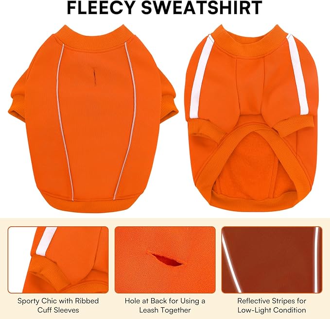 Queenmore Cozy Fleece Dog Sweater XXL, Soft Pullover Dog Sweatshirt, Warm Winter Fleece Jacket with Leash Hole/Reflective Stripes for Small Medium Large Dogs Orange