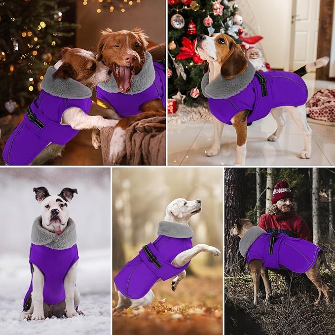 Dogcheer Dog Coat with Pocket, Waterproof Dog Jacket with Adjustable Buckle, Reflective Puppy Winter Coat Warm Turtleneck Fleece SnowJacket for Small Medium Large Dogs - Purple XL
