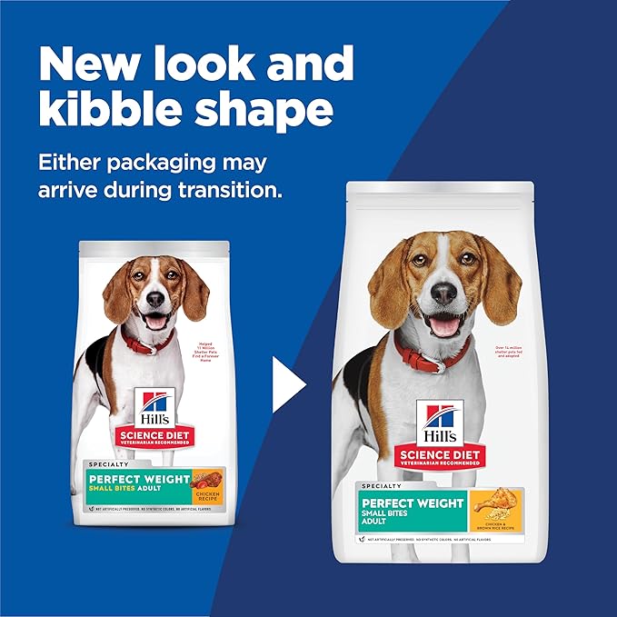 Hill's Science Diet Perfect Weight, Adult 1-6, Weight Management Support, Small Kibble, Dry Dog Food, Chicken Recipe, 4 lb Bag