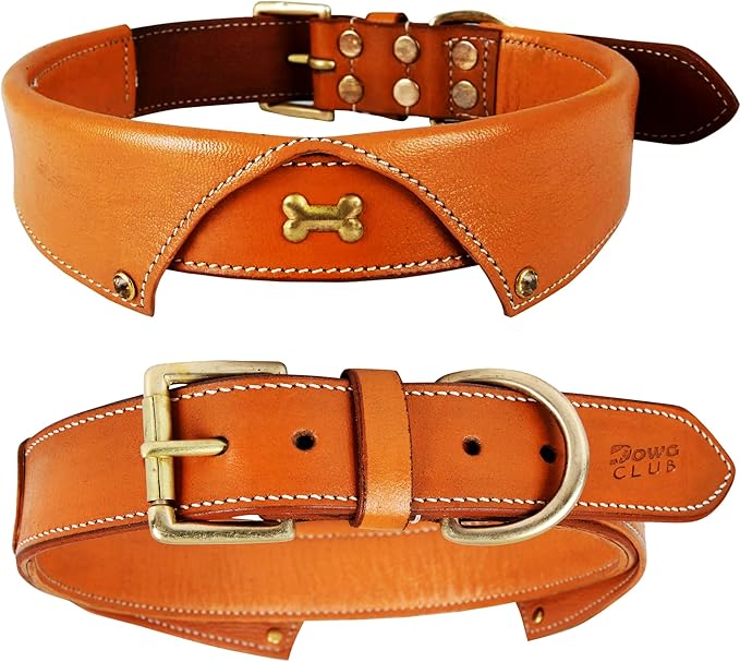 | Formal Tuxedo Shirt Collar Style Genuine Leather Collar for Dogs & Cats | Comfortable, Strong, Cushion Napa Padding (Shirt Collar - Tan, XL (Fit Neck Size 22"-26"))
