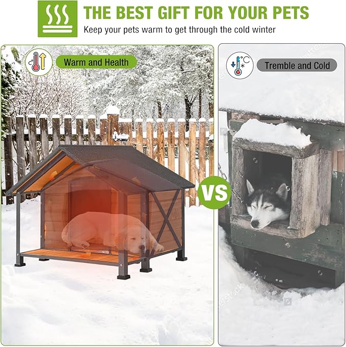 GUTINNEEN Dog House Outdoor with Removable Insulated Liner and Chew-Proof Metal Frame, Summer and Winter Use Dog Kennel for Small to Medium Dogs (40.6 “L×34.3”W×31.5“H)