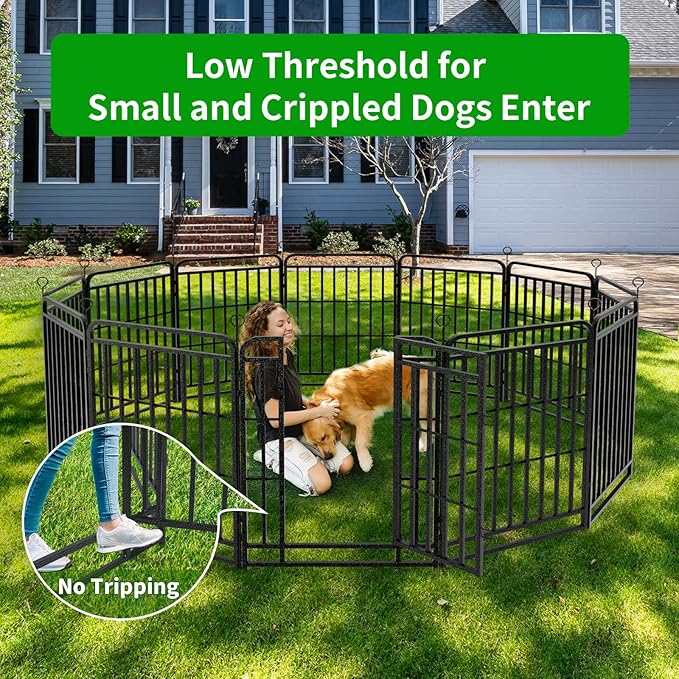 Square Steel Pipe Dog Fence Outdoor 12 Piece Panels 40" Height Anti-Rust Heavy Duty Dog Playpen with Doors Portable for Yard RV Camping, Total 27FT, 57 Sq.ft, Snowy Black