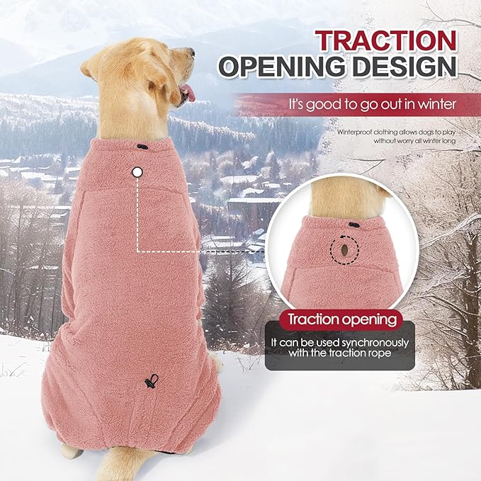 Dog Winter Coat for Small Medium Large Dog for Run Walk Sleep Warm Fleece Pet Sweater & Windproof Pajamas Snow Jacket Large Pink