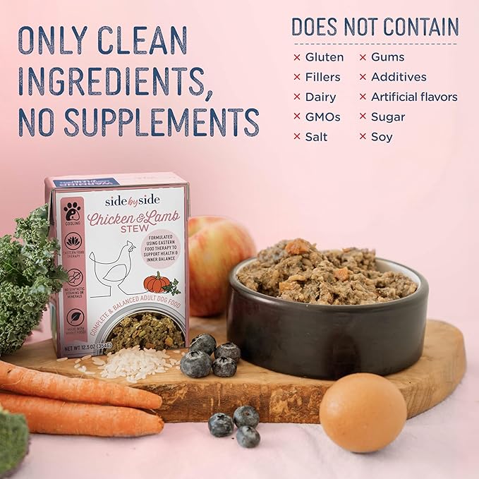 Side by Side Chicken & Lamb Stew - Warming Wet Dog Food & Dog Food Topper for All Breeds - Made with Nutrients & Whole Raw Ingredients - No Artificial Additives or Fillers - (12.5 oz, 12-Pack)