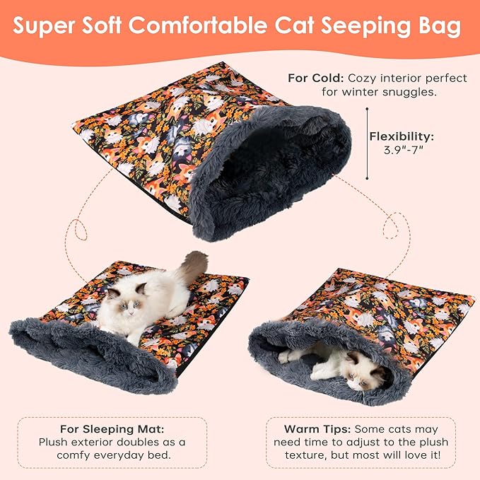 Cat Bed Cave Sleeping Bag, Cozy Soft Cat Bed, Pet Mat Self Warming Pad Sack for Cats and Small Dog