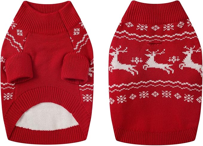 Christmas Dog Sweaters for Small Medium Large Dogs Classic Turtleneck Holiday Xmas Pet Clothes Cozy Stretchy Sweater for Chihuahua, Bulldog, Dachshund, Pug Medium