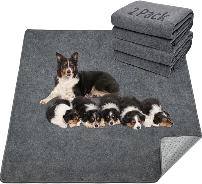 LOOBANI Washable Pee Pad for Dogs, 2 Packs Non-Slip Puppy Training Pads, Fast Absorbent Pet Whelping Pads, Puppy Playpen Mat for Incontinence, Housebreak, Crate, 36x41in, Gray