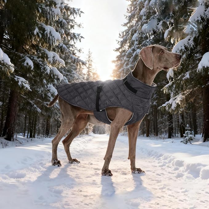 Kuoser Dog Coat Warm Fleece Lining Turtleneck Dog Jacket with Harness Built-in, Adjustable Windproof Cold Weather Coats with Quick Release Buckle Pet Winter Snowsuit for Extra Large Dogs, Grey 3XL