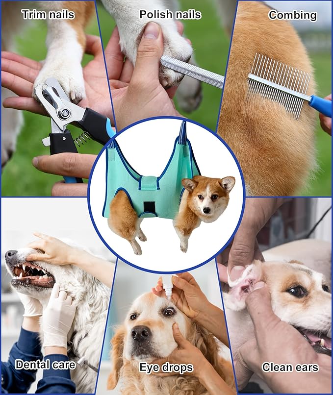 Dog Grooming Hammock, Medium Dog Hanging Harness Holder for Nail Clipping, Nail Trimming Cutting Hammock, Grooming Sling Restraint Bag with Wide Strap Sewed
