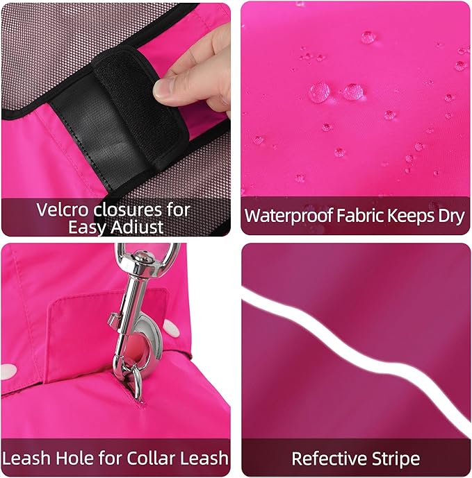 Mile High Life Dog Raincoat, Adjustable Waterproof Pet Rain Jacket, Reflective Hooded Poncho for Small Medium Large Dogs, Lightweight Breathable Pet Rain Coat (Hot Pink,S Chest 18"-22")
