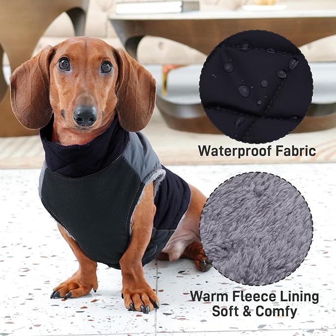 Warm Fleece Dog Coats for Small Dogs,D-Rings Waterproof Puppy Jacket for Cold Winter,Black M