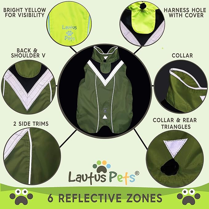 Dog Rain Coat - Waterproof, Reflective, Bright Yellow with Harness Hole (M, Yellow)