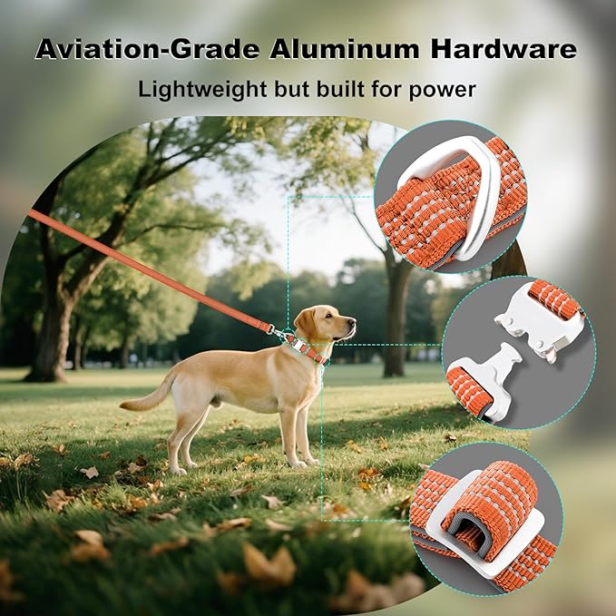 Plutus Pet Reflective Dog Collar with Aviation Aluminum Buckle, Neoprene Padded for Comfort, Lightweight, Heavy Duty Nylon Collar for Puppy Small Medium Large Dogs (Orange, L)