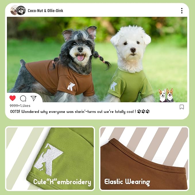 Koneseve Dog Shirts 2 Pack Soft Tee Comfortable Pet Clothes for Small Pets Brown & Avocado Green S
