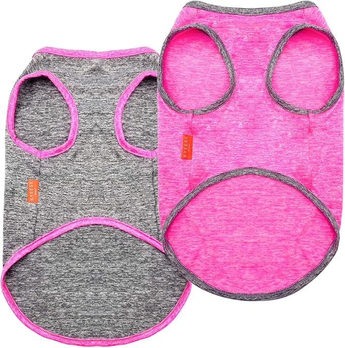 KYEESE 2 Pack Dog Shirts Quick Dry Soft Stretchy Dog T-Shirts with Reflective Label Tank Top Sleeveless Vest Sun Protection Pet Clothes for Small Medium Dogs, X-Large, Grey+Hotpink