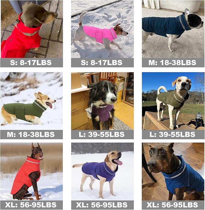 Dog Coat, Waterproof Winter Jacket, Warm Windproof Vest, Reflective Adjustable Turtleneck Coats for Large Dogs with Hook & Loop - Blue - XL