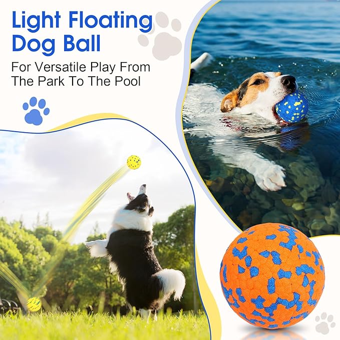VINGVO Large Dog Balls Tennis Ball Toys 4 PCS Dogs Toys for Aggressive Chewers, 3" Teething Chew Toys Water Floating Ball Toy Bouncy Fetch Balls for Large Medium Small Dog and Puppies (4 Round)