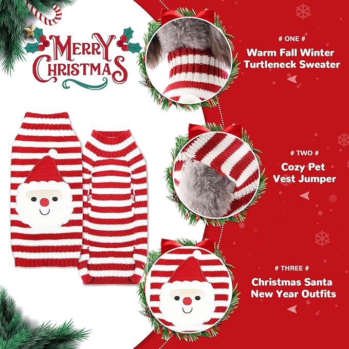 PETCARE Santa Dog Sweater Christmas Funny Cute Red Striped Cat Sweater Vest Pet Holiday Dog Clothes Puppy Sweaters for Small Medium Large Dogs Cats Fall Winter Outfits Xmas Dogs Costume,X-Large