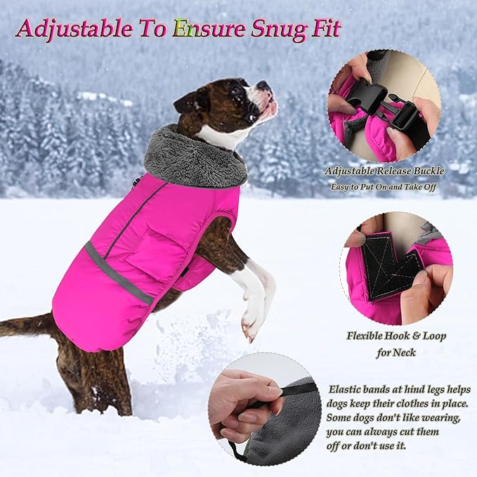 Dogcheer Warm Dog Coat, Christmas Dog Jacket Waterproof Puppy Winter Coat with Buckles, Reflective Adjustable Pet Snow Jacket Turtleneck Fleece Sweater for Small Medium Large Dogs - Pink, S