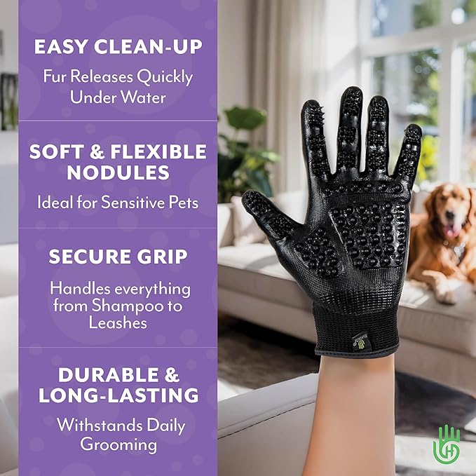 H HANDSON Pet Grooming Gloves - Patented #1 Ranked, Award Winning Shedding, Bathing, & Hair Remover Gloves - Gentle Brush for Cats, Dogs, and Horses (Grey, Small)
