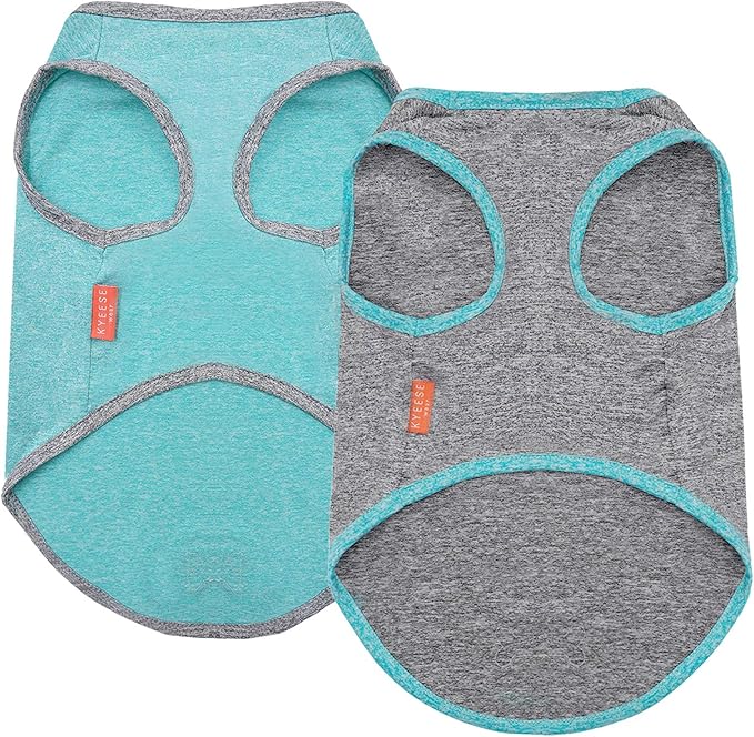KYEESE 2 Pack Dog Shirts Sun Protection Quick Dry Soft Stretchy Pet T-Shirts with Reflective Label Tank Top Sleeveless Cat Vest Dog Clothes for Small Medium Dogs, Small, Grey+Blue