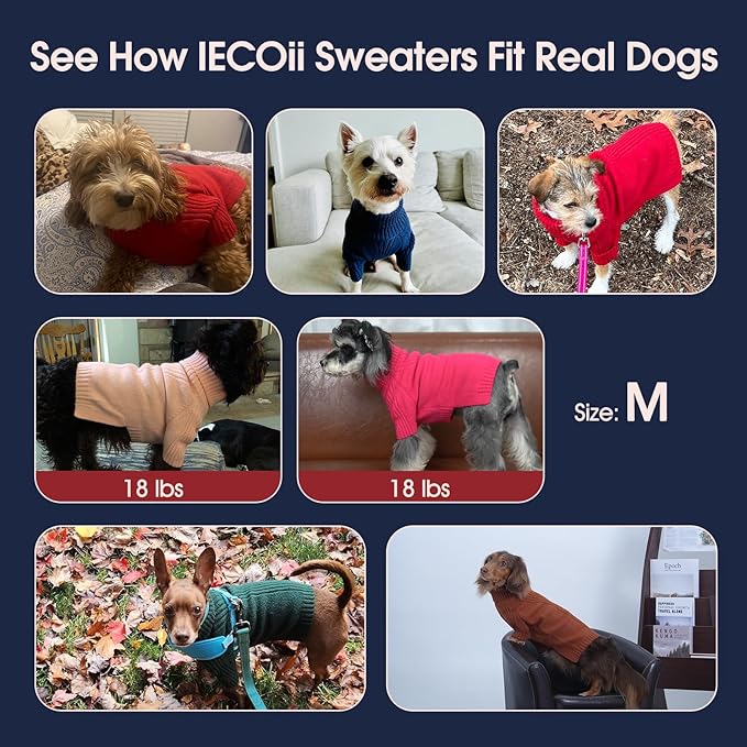 IECOii Dachshund Sweater,Turtleneck Dog Sweater for Small Medium Dogs Girl Boy,Stretchy & Breathable,Warm Knitted Pullover Coat,High Neck Knitwear for Cold Weather Indoor & Outdoor Wear (Red,M)