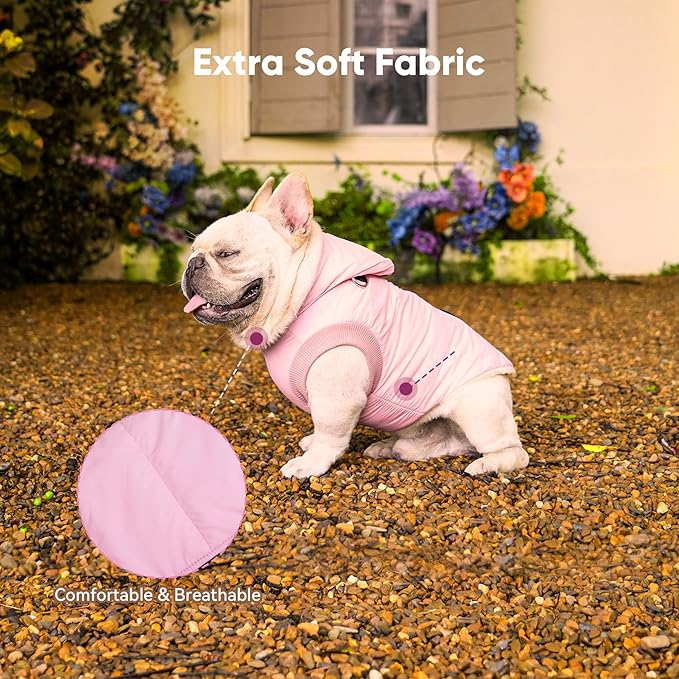 Fleece Lining Dog Hoodie with Harness Built in,Extra Warm Large Dog Jacket in Winter Doggie Coats with Hooded,Light Pink XXXL