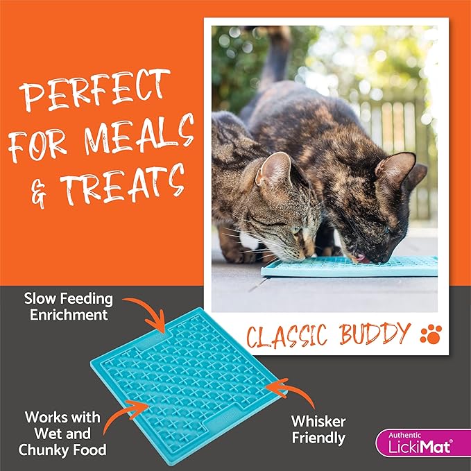 LickiMat Classic Buddy, Cat Slow Feeder Lick Mat, Boredom Anxiety Reducer; Perfect for Food, Treats, Yogurt, or Peanut Butter. Fun Alternative to a Slow Feed Cat Bowl or Dish, Purple