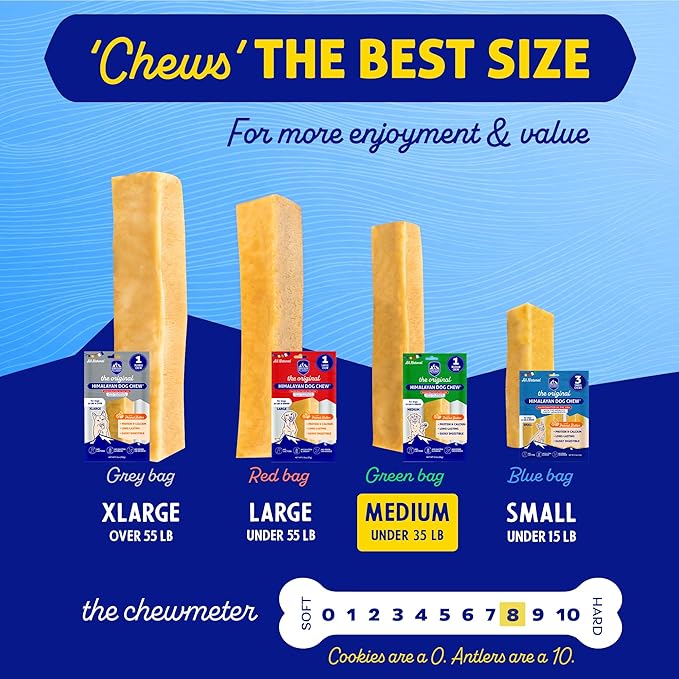 Himalayan Dog Chew Original Yak Cheese Chew, Peanut Butter, 1 Medium Stick, 2.3 oz, Gluten Free, Healthy Treats, Grain & Lactose Free 100% Natural, Long Lasting, for Dogs Under 35 lbs